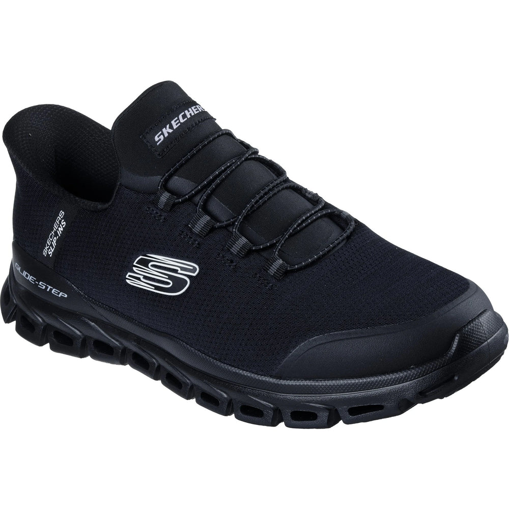 Three-quarter view of Skechers Men's Slip-ins Glide-Step Zefyr Sneaker in Black