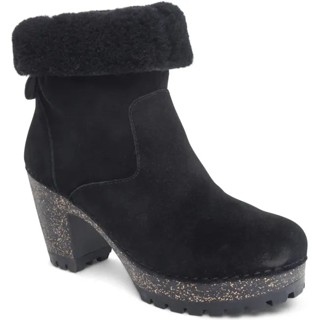 Front angled view of Aetrex Women's Scarlett Boot in Black Suede