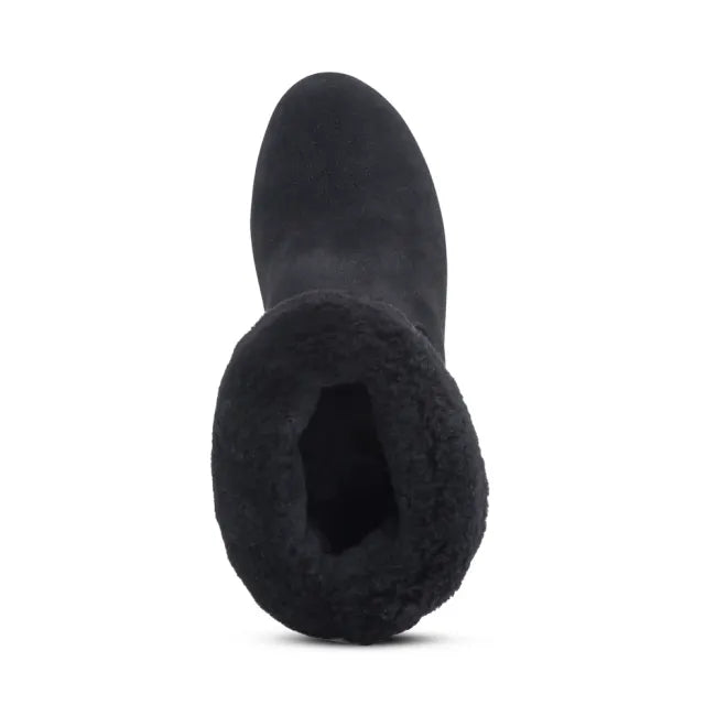 Fur inner lining of Aetrex Women's Scarlett Boot in Black Suede