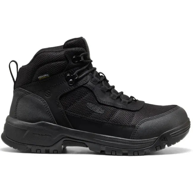Lateral side of Keen Men's Skokie Waterproof Soft Toe Work Boot in All Black