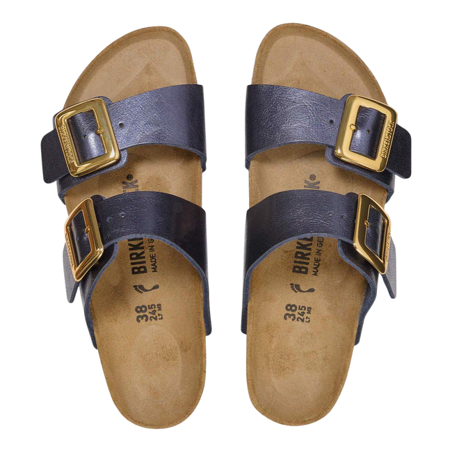 Tops of Birkenstock Women's Sydney Luxe Birko-Flor Sandal in Midnight Blue