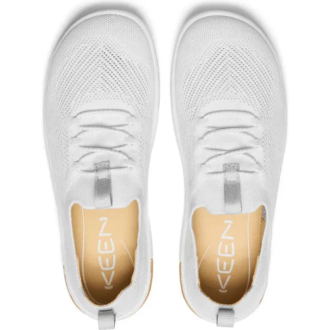 Top down view of Women&#39;s Keen KNX Knit Sneaker in Star White Moonlite Mauve colorway