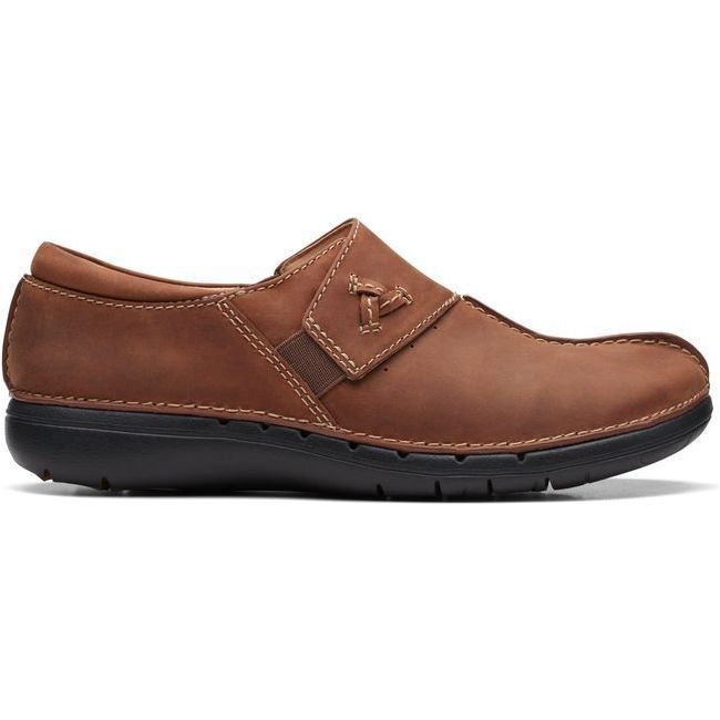 Clarks Women's Unloop Ave Slip On Shoe Dark Tan Leather 26168703