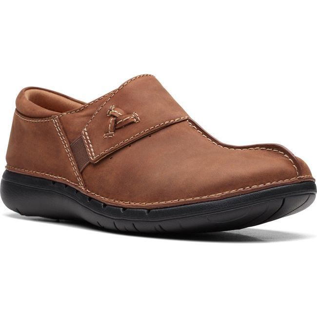 Clarks Women&#39;s Unloop Ave Slip On Shoe Dark Tan Leather 26168703