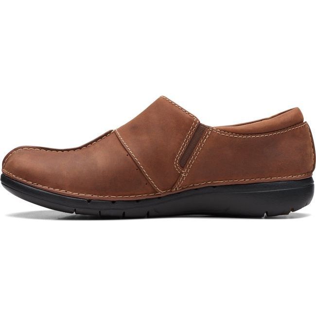 Clarks Women&#39;s Unloop Ave Slip On Shoe Dark Tan Leather 26168703