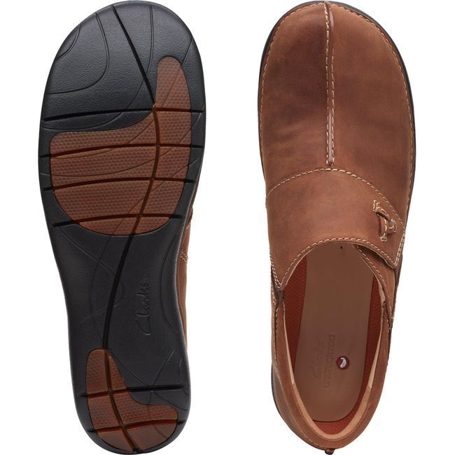 Clarks Women&#39;s Unloop Ave Slip On Shoe Dark Tan Leather 26168703
