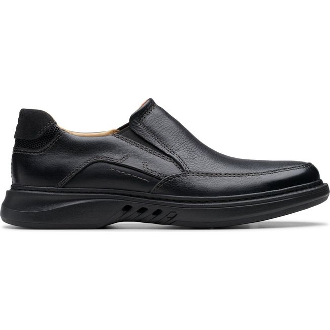 Lateral side of Men's Clarks Un Briley Step Slip On Shoe in Black Leather