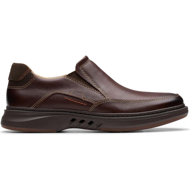 Lateral side of Men&#39;s Clarks Un Briley Step Slip On Shoe in Mahogany Brown Leather