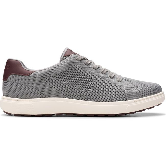 Lateral side of Men&#39;s Clarks Mapstone Lace Shoe in Grey Knit
