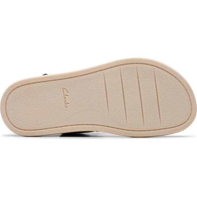 Sole of Women&#39;s Clarks Arwell Glide Sandals in Blue Combination Nubuck upper with beige outsole