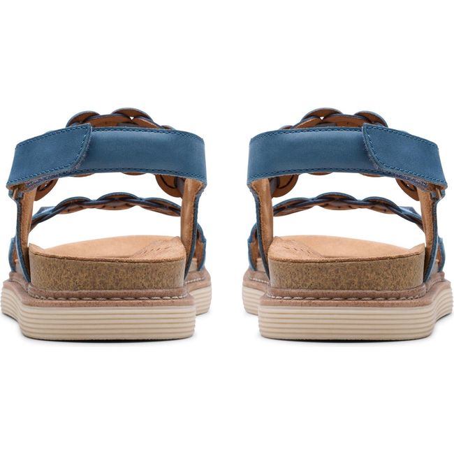Heels of Women&#39;s Clarks Arwell Glide Sandals in Blue Combination Nubuck with velcro backstraps