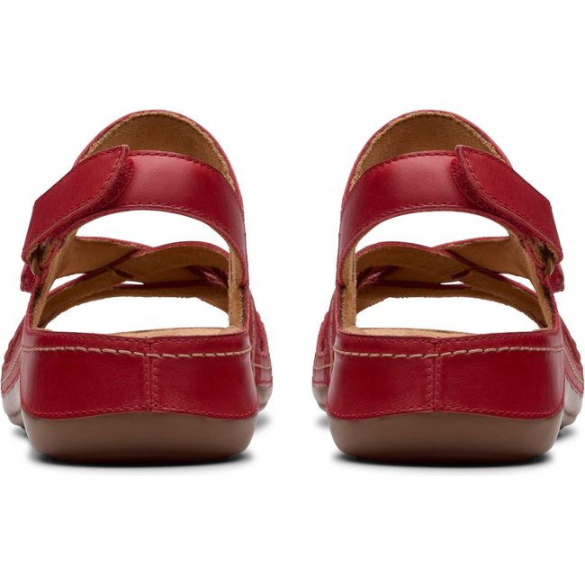 Heels of Women's Clarks Cecily Strap Sandals in Red Leather with velcro backstrap