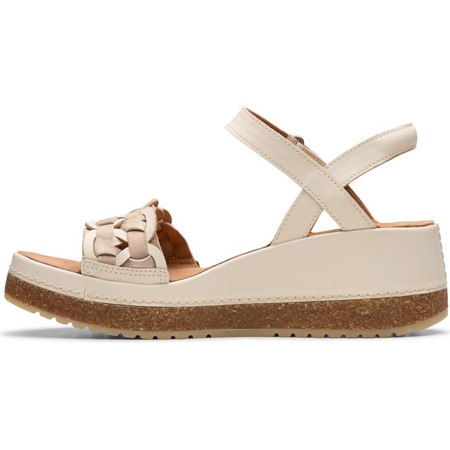 Medial side of Women&#39;s Clarks Kassanda Bar Wedge Sandal in Cream Multi Leather