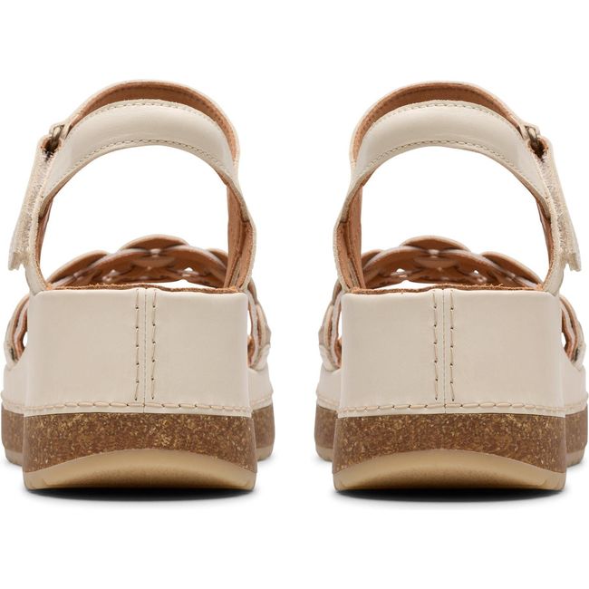 Heels of Women&#39;s Clarks Kassanda Bar Wedge Sandals in Cream Multi Leather with velcro backstraps
