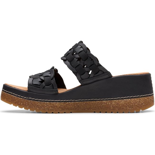 Medial side of Women&#39;s Clarks Kassanda Wedge Sandal in Black Combination Leather