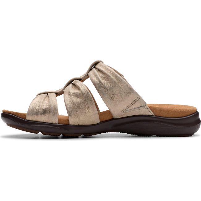 Medial side of Women&#39;s Clarks Kitly Slide Sandal in Metallic Leather