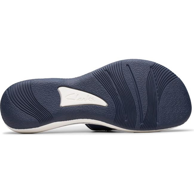 Sole of Women&#39;s Clarks Breezey Eve Sandal in Navy with Cloudstepper footbed and navy tread