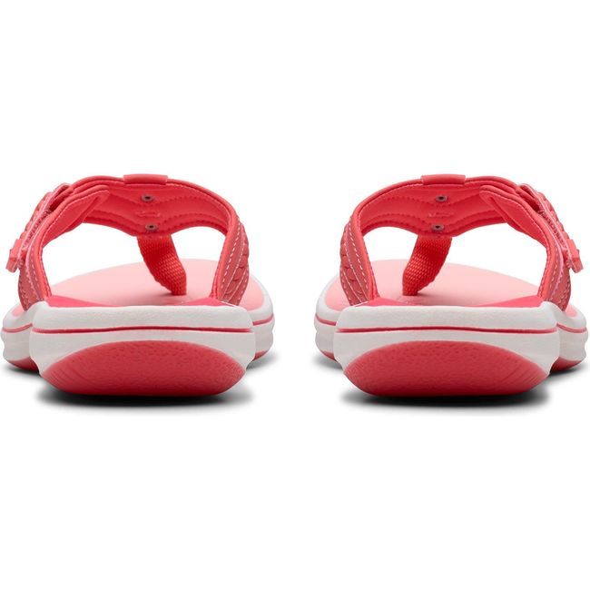 Heels of Women&#39;s Clarks Breezy Sun Flip Flop Sandals in Bright Coral Pink with velcro straps