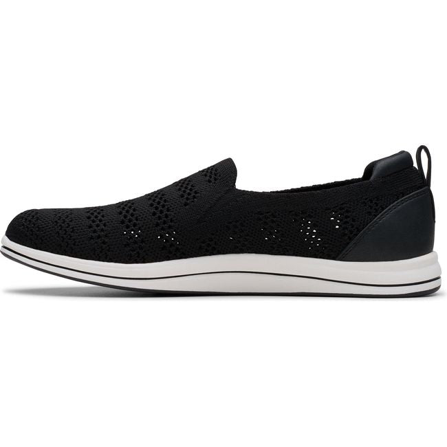 Medial side of Women&#39;s Clarks Breezey Izzy Slip On Sneaker in Black knit mesh