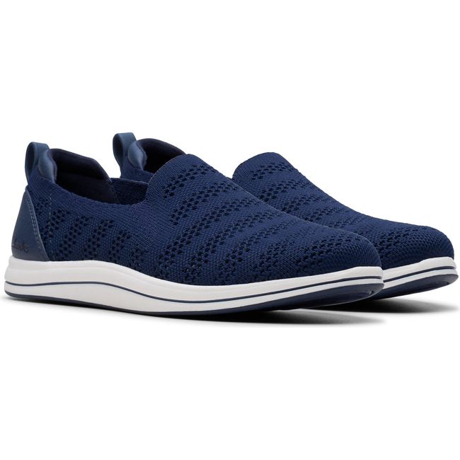 Pair of Women&#39;s Clarks Breezey Izzy Slip On Sneakers in Navy knit mesh