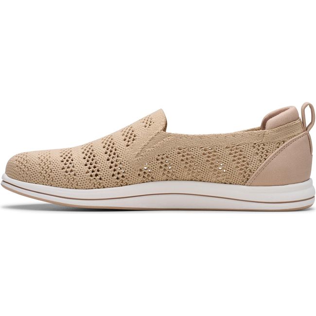 Medial side of Women&#39;s Clarks Breezey Izzy Slip On Sneaker in Sand knit mesh