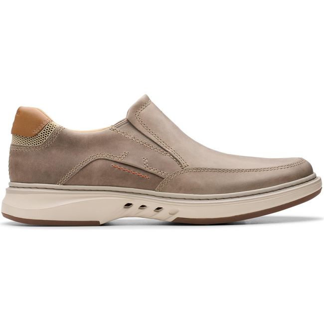 Lateral side of Men's Clarks Un Briley Step Slip On Shoe in Light Grey Leather