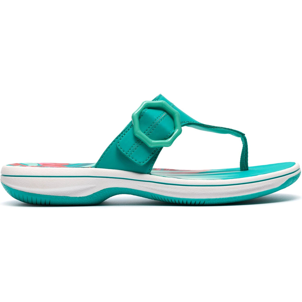 Lateral side of Women's Clarks Breeze Cove Flip Flop in Jade