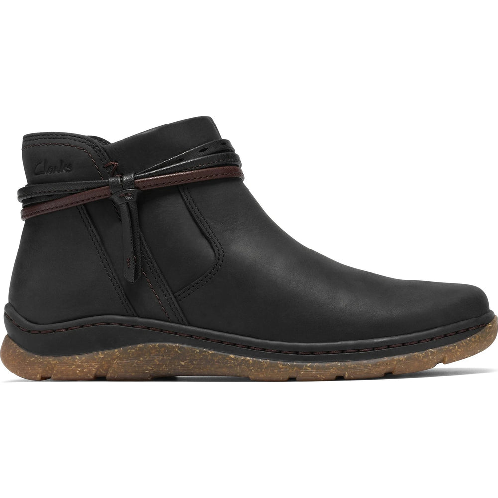 Lateral side of Women's Clarks Orlene Roam Boot in Black Leather