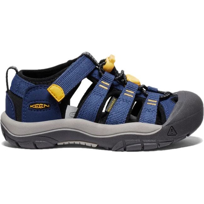 Lateral of KEEN Little Kids Newport H2 Closed Toe Sandal in Naval Academy and Keen Yellow