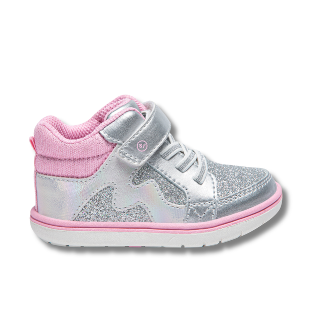 Lateral side of Stride Rite Kids Ames Sneaker in Silver | BG038805