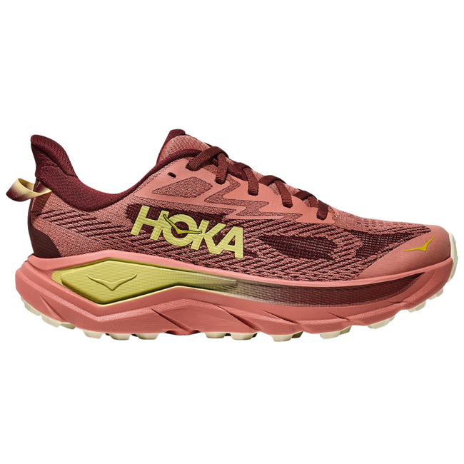 Side of Hoka Women's Challenger 8 Trail Running Shoe in Dark Cedar Red