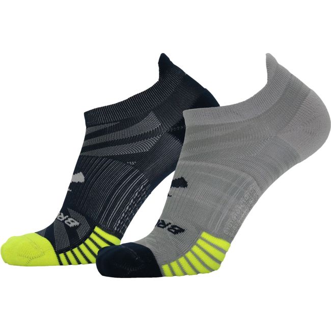 Brooks Unisex Ghost Lite No Show 2 Pack Socks Htr Oxford/Navy &amp; Navy/Yellow 280496468