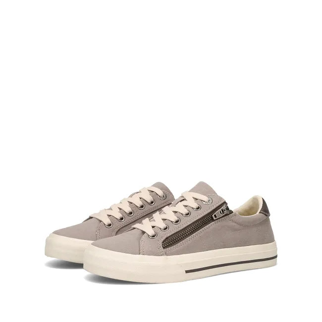 Pair of Women&#39;s Taos Z Soul Sneakers in Grey Graphite Distressed Canvas with side zipper