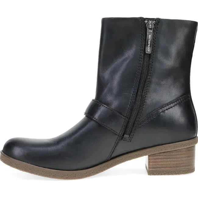 Dansko Women's Delphine Bootie Black Waterproof Burnished 2933502300