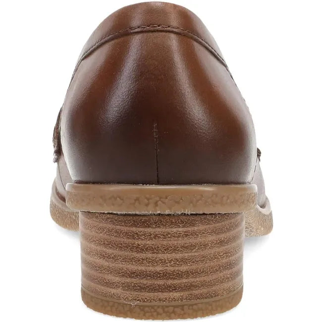 Dansko Danica loafer in tan waterproof burnished leather, back view