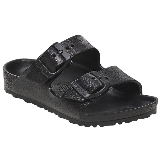 Angled Side of Birkenstock Kids' Arizona EVA Sandal in Black