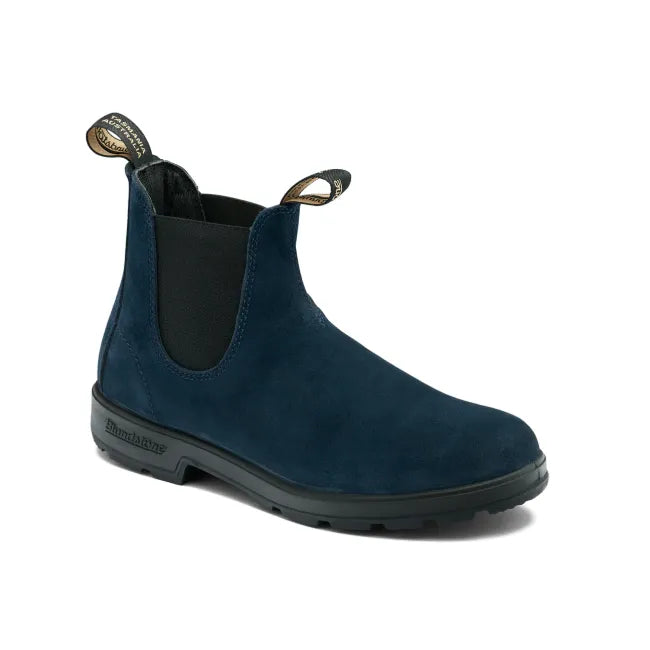 Front angled of Waterproof Blundstone Unisex Originals 2503 Chelsea Boot in navy blue suede