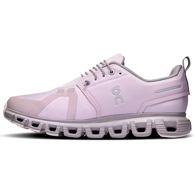 Medial side of Women's On Running Cloud 6 Waterproof Running Shoe in Mauve Zinc with slip on lacing