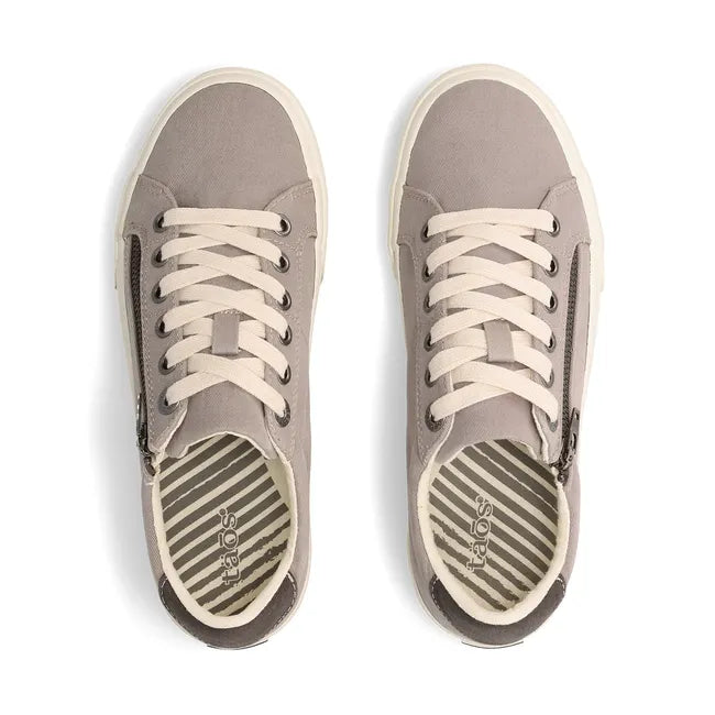 Upper of Women&#39;s Taos Z Soul Sneakers in Grey Graphite Distressed Canvas with side zipper