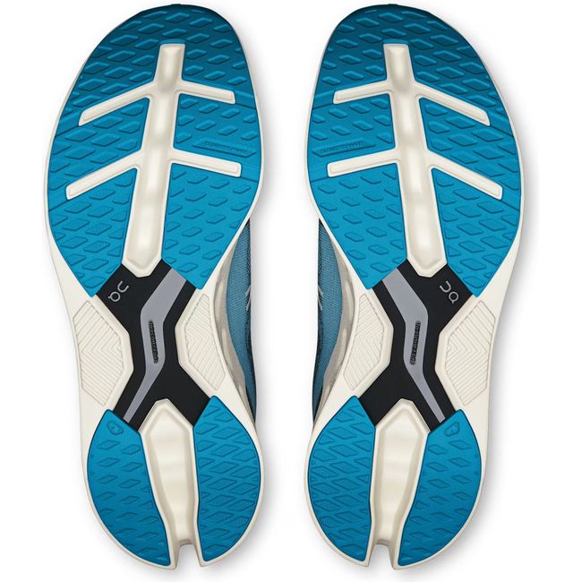 Soles of Men's On Running Cloudeclipse Running Shoes in Blue Niagara and Ivory