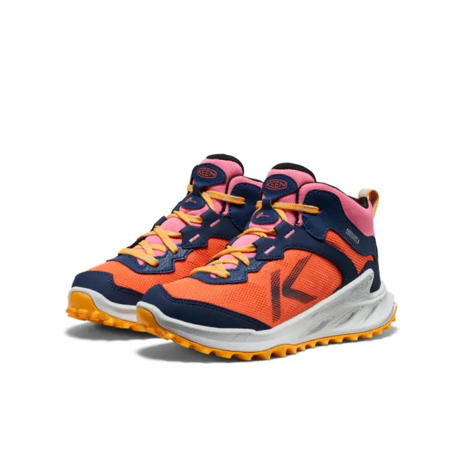 Pair of Keen Big Kid's Zionic Waterproof Hiking Boots in Navy Pink Multicolor 