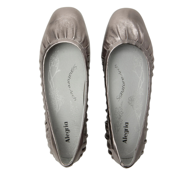 Upper of Alegria Women's Beka Flats in Pewter Silver