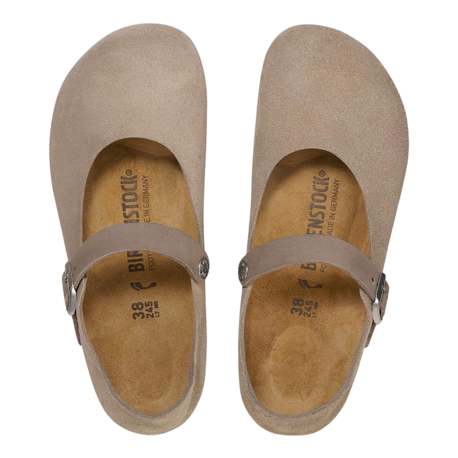 Tops of Birkenstock Women's Mantova Suede Mary Jane in Taupe 