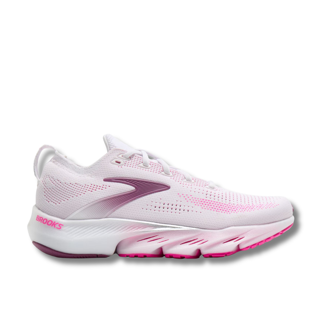 Lateral side of Brooks Women's Glycerin Flex Running Shoe in White Cyberpink