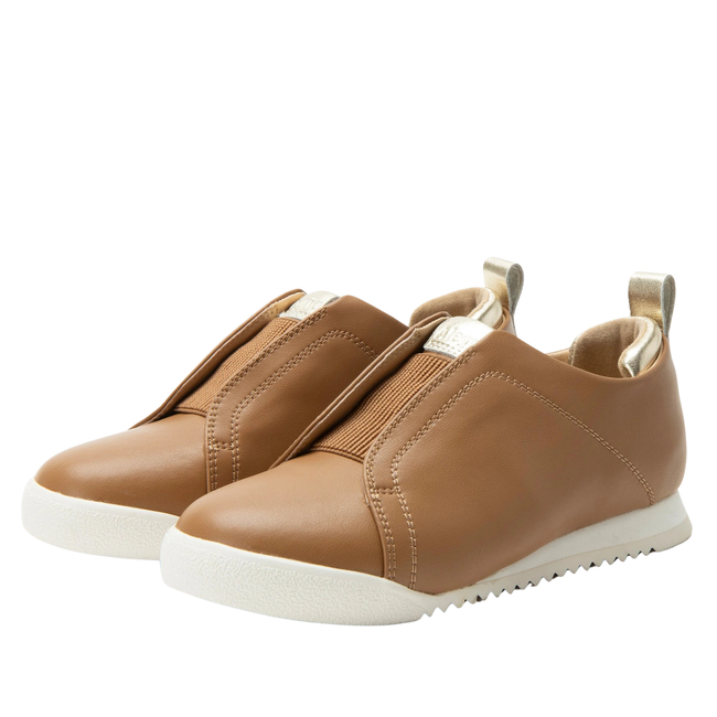 Pair of Alegria Women's Reah Slip On Shoes in brown leather
