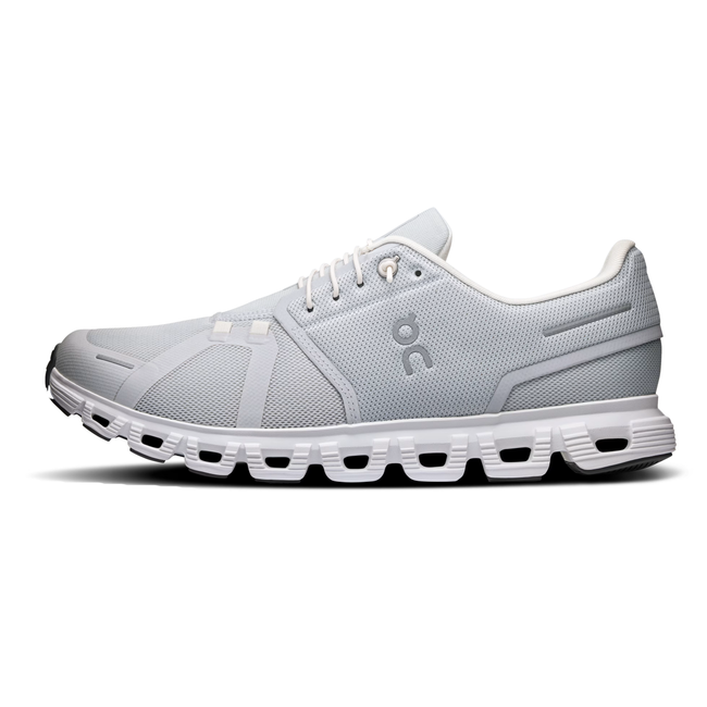 Medial side of On Running Men's Cloud 6 Running Shoe in Glacier Grey / White