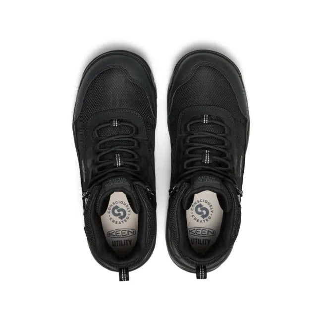 Upper of Keen Men's Skokie Waterproof Soft Toe Work Boots in All Black