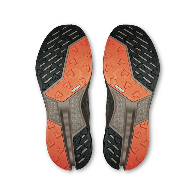 Sole of Men's On Running Cloudsurfer Trail 2 Running Shoes in Eclipse Brown, Cinder orange
