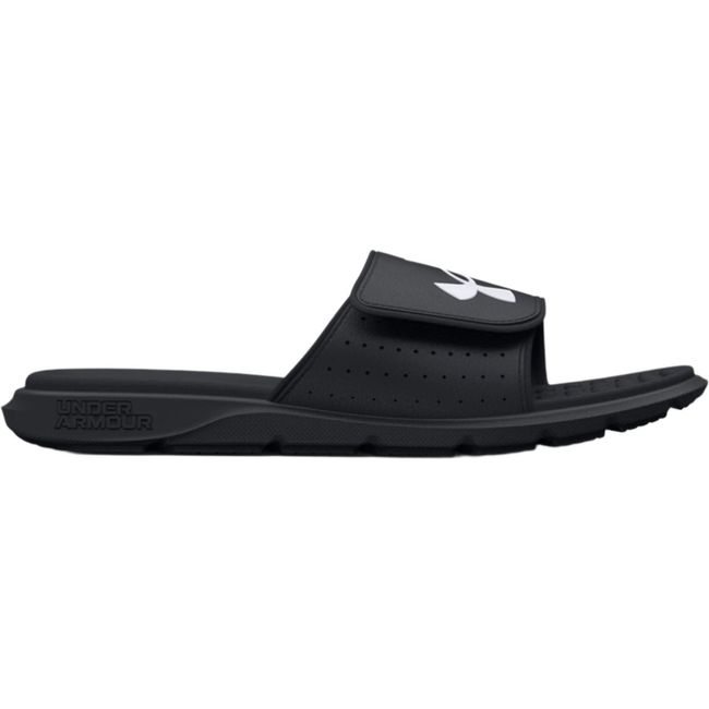Lateral side of Kids Under Armour Ignite Pro Slide in black with velcro strap