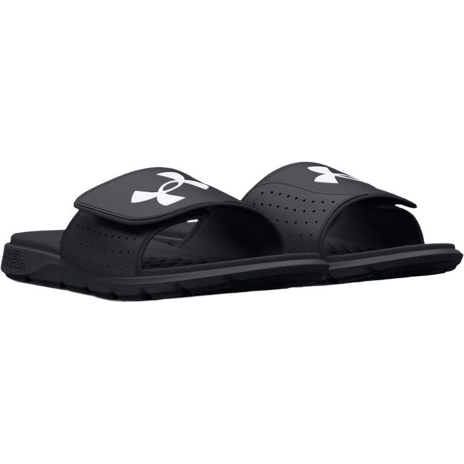 Pair of Kids Under Armour Ignite Pro Slide in black with velcro strap